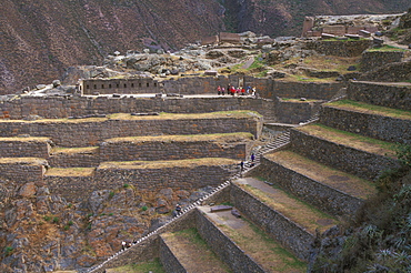 Ollantaytambo ancient Inca fortress in the Sacred Valley above the Urubamba River, and famous for its stone walls and terraces, Cuzco area, Highlands, Peru