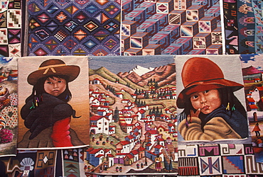 Pisac, village in Sacred Valley of the Incas near Cuzco and famous for one of the world's most colorful markets traditional textiles, Highlands, Peru