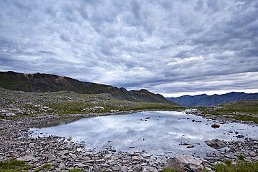 Clouds reflected in a tarn at Stony Pass, San Juan National Forest, Colorado, United States of America, North America