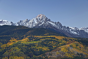 Mount Sneffels at first light with a dusting of snow in the fall, Uncompahgre National Forest, Colorado, United States of America, North America 