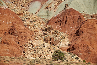 Scree field on the side of a sandstone butte, Capitol Reef National Park, Utah, United States of America, North America 