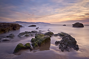 Rocks at sunset, Pacific City, Oregon, United States of America, North America 