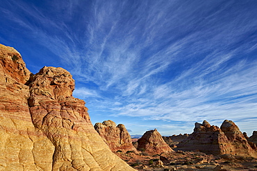 Clouds over sandstone cones, Coyote Buttes Wilderness, Vermilion Cliffs National Monument, Arizona, United States of America, North America