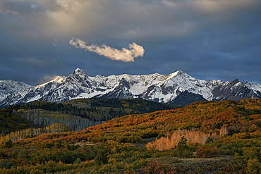 Snow-covered Sneffels Range in the fall, Uncompahgre National Forest, Colorado, United States of America, North America