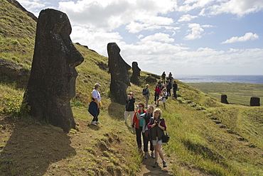 Moai quarry, Ranu Raraku Volcano, UNESCO World Heritage Site, Easter Island (Rapa Nui), Chile, South America