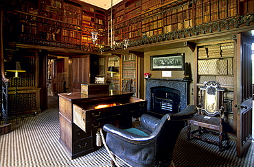 The study and desk where Sir Walter Scott wrote his novels, in the house built to his plan and where the writer lived from 1812 until his death 20 years later, Abbotsford House, near Melrose, Scottish Borders, Scotland, United Kingdom, Europe