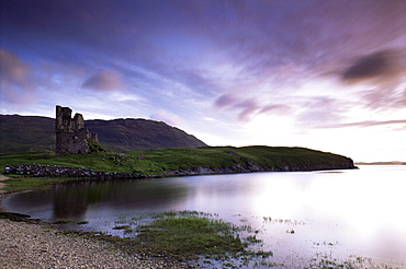 Ardwreck Castle and Loch Assynt, Highlands, Scotland, United Kingdom, Europe