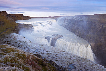 Gullfoss Waterfall (Golden Waterfall) in winter, Golden Circle tourism trail, Hvita River, Haukadalur, Iceland, Polar Regions