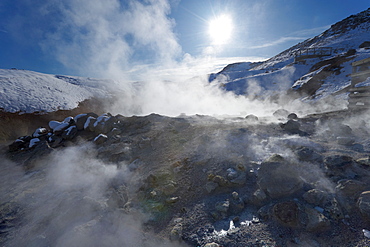 Geothermal activity of mudpots, hot springs and fumaroles, at Krisuvik (Krysuvik-Seltun), Reykjanes Peninsula, south-west Iceland, Iceland, Polar Regions