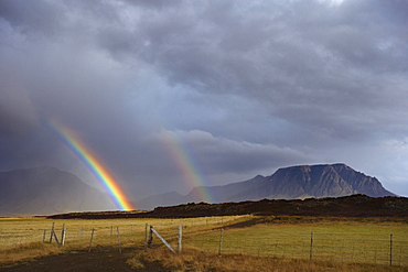 Rainbow over hills, Snaefellsnes Peninsula, West Iceland, Iceland, Polar Regions