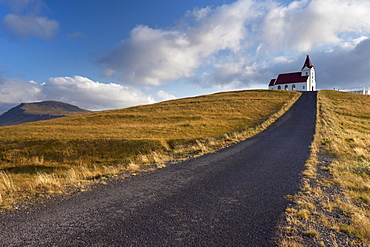 Ingjaldsholl church at Hellisandur, on border of Snaefellsjokull National Park, Snaefellsnes Peninsula, Iceland, Polar Regions