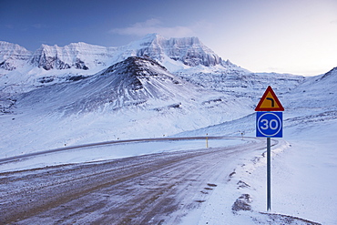 Mount Dyrfjoll (The Door Mountain), 1136 m, seen from the west (Vatnsskard), Borgarfjordur Eystri fjord, East Fjords, Iceland, Polar Regions