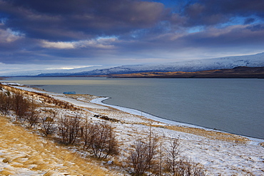 Lake Lagarfljot (Logurinn), 53 square km and 25 km long, near Egilsstadir, Fljotdalsherad valley, East Fjords area, Iceland, Polar Regions