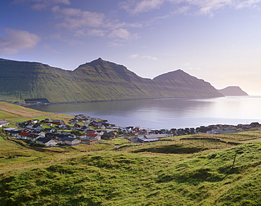 Sydrugota village and Gotuvik bay, Esturoy Island, Faroe Islands (Faroes), Denmark, Europe