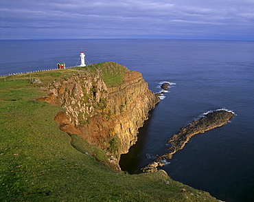 Akraberg lighthouse, Suduroy Island, southernmost point of Faroe Islands (Faroes), Denmark, Europe