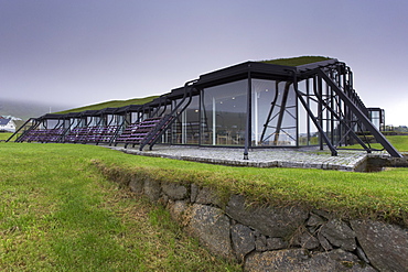 Nordic House, exteriors and turf covered roof, Torshavn, Streymoy, Faroe Islands (Faroes), Denmark, EuropeThe Nordic House (in Faroese Nordurlandahusid) is the most important cultural institution in the Faroe Islands. Its aim is to support and promote Nordic and Faroese culture, locally and in the Nordic region. Materials come from all over Scandinavia. The building is considered to be one of the most beautiful in Scandinavia (arch. Ola Steen).