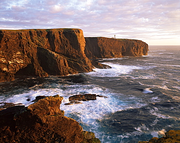 Eshaness Cliffs and lighthouse, Shetland Islands, Scotland, United Kingdom, Europe