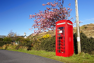 Red telephone box, Isle of Mull, Inner Hebrides, Scotland, United Kingdom, Europe