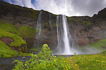 Seljalandsfoss on the south coast, west of Skogar, one of Iceland's most beautiful waterfalls, Iceland, Polar Regions