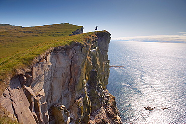 High cliffs rising to 400m at Latrabjarg, the largest bird colony in Europe, West Fjords region (Vestfirdir), Iceland, Polar Regions