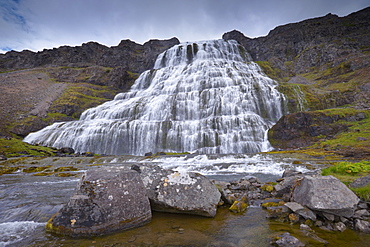 Impressive Dynjandifoss waterfall, in Arnafjordur fjord, in the West Fjords (Vestfirdir), Iceland, Polar Regions