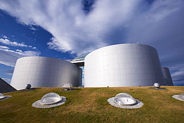 The Perlan (The Pearl) dome, panoramic restaurant on top of six huge hot water tanks, one of the capital's most emblematic buildings, the Saga Museum is located inside one of the tanks, Reykjavik, Iceland, Polar Regions