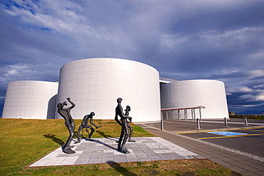 The Perlan (The Pearl) dome, panoramic restaurant on top of six huge hot water tanks, one of the capital's most emblematic buildings, the Saga Museum is located inside one of the tanks, Reykjavik, Iceland, Polar Regions