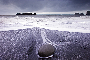 Rough sea on Reynisfjara black sand beach, near Vik, in the south of Iceland (Sudurland), Polar Regions