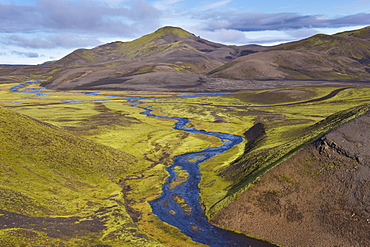 Landscape of the interior from the F-208 route (Fjallabak route north, Nyrdri-Fjallabak) between Holaskjol and Landmannalaugar, south Iceland (Sudurland), Iceland, Polar Regions