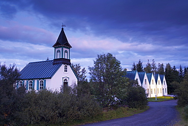 Thingvellir national church and Thingvallabaer, a five-gabled farmhouse, official summer residence of Iceland's Prime Minister, Thingvellir National Park, UNESCO World Heritage Site, south-west Iceland (Sudurland), Iceland, Polar Regions