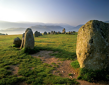 The Neolithic Castlerigg Stone Circle at dawn, near Keswick, Lake District National Park, Cumbria, England, United Kigndom, Europe