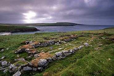 Remains of Viking longhouse at Underhoull, Unst, Shetland Islands, Scotland, United Kingdom, Euorpe