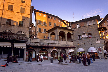 Piazza della Repubblica in the evening in the medieval town of Cortona, Tuscany, Italy, Europe