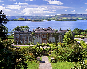 Bantry House dating from 1720, and Italian gardens, Bantry Bay behind, Bantry, County Cork, Munster, Republic of Ireland, Europe