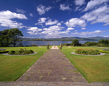 Gardens of Bantry House dating from 1720, Bantry Bay behind, Bantry, County Cork, Munster, Republic of Ireland, Europe