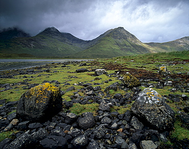 The Cuillin Hills from the shores of Loch Slapin, Isle of Skye, Inner Hebrides, Highland region, Scotland, United Kingdom, Europe