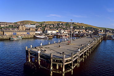 Stromness harbour, morning light, from the ferry, Mainland, Orkney Islands, Scotland, United Kingdom, Europe