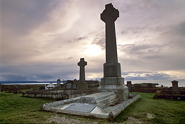 Monument to Flora MacDonald the young heroine who helped Bonnie Prince Charlie escape the English in 1746, Kilmuir graveyard, Trotternish, Isle of Skye, Inner Hebrides, Scotland, United Kingdom, Europe