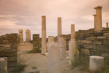 House of Cleopatra and Dioskuridis at archaeological site, Island of Delos, UNESCO World Heritage Site, Cyclades Islands, Greek Islands, Greece, Europe