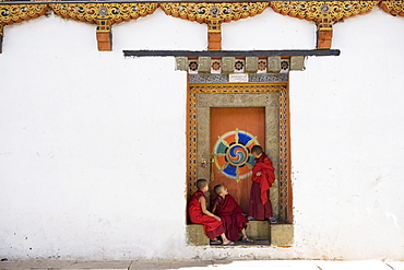 Buddhist monks, Paro Dzong, Paro, Bhutan, Asia