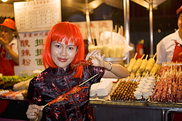Asian woman (Chinese-Thai), Dong'anmen food market, Wanfungjing, Beijing, China, Asia