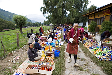 Market during Buddhist festival (Tsechu), Thimphu, Bhutan, Asia