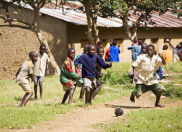 Boys playing football, Village of Masango, Cibitoke Province, Burundi, Africa