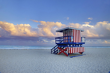 Lifeguard stand on South Beach, Miami Beach, Florida, United States of America, North America