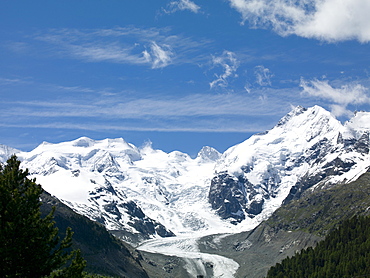 Mount Bernina and Piz Palu, Canton Graubunden, Swiss Alps, Switzerland, Europe