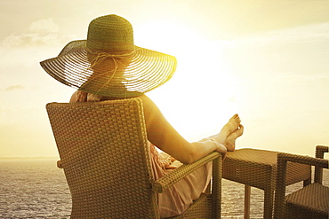 Woman on a cruise ship, Nassau, Bahamas, West Indies, Caribbean, Central America