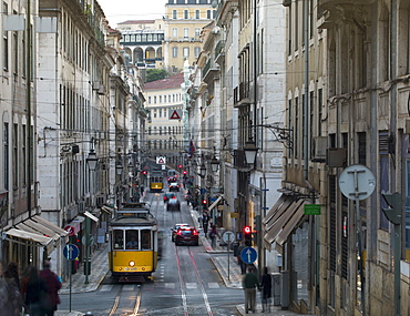 Tram in the old town, Lisbon, Portugal, Europe