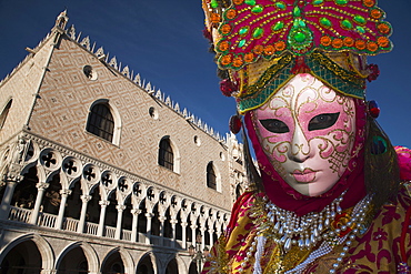 Mask in San Marco Square during Venice Carnival, Venice, UNESCO World Heritage Site, Veneto, Italy, Europe