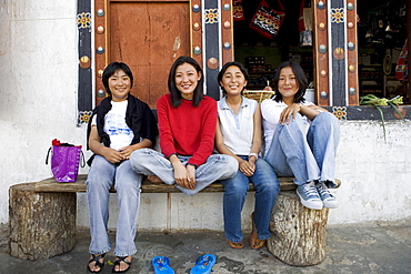 Bhutanese girls, Paro, Bhutan, Asia