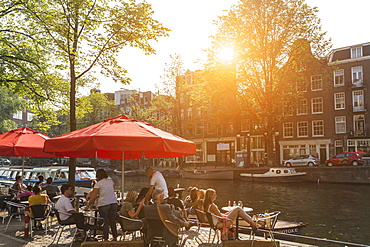 Canalside cafe, Amsterdam, The Netherlands, Europe